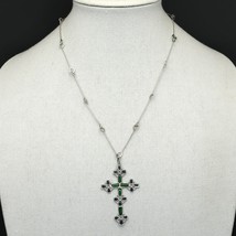 Large Sterling Silver Hand Crafted Plique-à-Jour Enamel Cross Pendant Ne... - $49.99