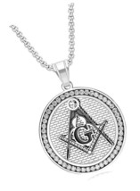 Iced Out Chain for men CZ Masonic Pendant for - £58.68 GBP