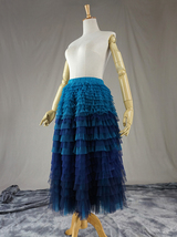 Navy Blue Tiered Tulle Skirt Women Plus Size Layered Tulle Midi Skirt image 2