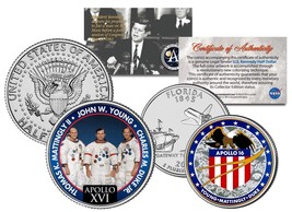 APOLLO 16 SPACE MISSION 2-Coin Set US Quarter &amp; JFK Half Dollar NASA AST... - £9.72 GBP