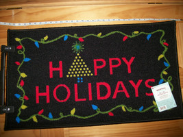 Martha Stewart Home Holiday Rug Black Mat Happy Holidays Christmas Light String - £7.63 GBP