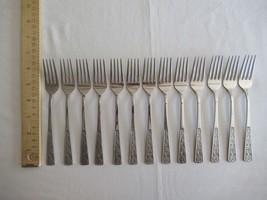 Vintage ALHAMBRA Stainless Japan Glossy Salad Fork Lot of 13 Geometric 6.5&quot; - $25.00