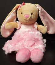 Baby Starters Tan Bunny Rabbit Plush Pink Plaid Swirl Dress Satin Ears Lovey EUC - £16.63 GBP