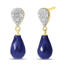 Galaxy Gold GG 14k Solid Gold Genuine Diamond and Sapphire Dangle Drop Earrings - £459.62 GBP