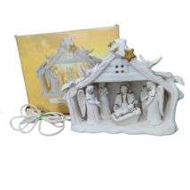 Vintage Porcelain Nativity Lamp White with Gold Accents With Box Works - $14.84