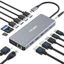 Laptop Docking Station Dual Monitor, 14 In 1 Usb C Hub Multiport Adapter Dongle  - £74.26 GBP