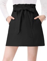 Kancy Kole High Waist A-Line Paperbag Waist Skirt with Pockets Black Siz... - £18.08 GBP