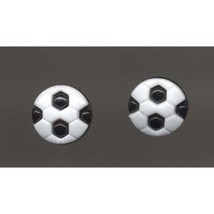 SOCCER BALL BUTTON EARRINGS -Coach Referee Futbol Team Mom Funky Costume Jewelry - $5.97