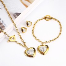 OUFEI Stainless Steel Jewelry Woman Sets Heart Necklace Earrings Bracele... - $22.37