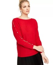 New Charters Club Red Pearl Sleeves Cashmere Sweater Size L - £56.04 GBP