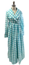 Vintage 70s 2 Piece Maxi COAT &amp; Maxi DRESS Set Aqua &amp; White Gingham Size... - $78.21