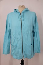 LL Bean S Blue Waffle Full-Zip Hooded Cotton Jacket Top Flaws - £17.91 GBP