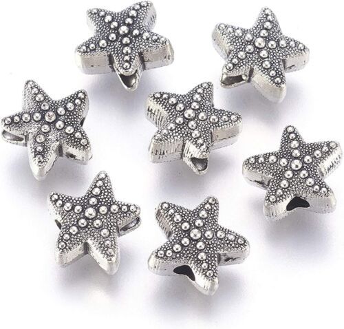 Starfish Beads Spacer Beads Metal Antiqued Silver 11mm Findings Ocean Th... - $7.51