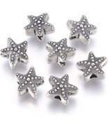 Starfish Beads Spacer Beads Metal Antiqued Silver 11mm Findings Ocean Th... - $10.30 CAD