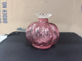 Fenton Cranberry Art Glass Vase, Ruffled Melon Shape, Vintage Home Decor, Pink - £27.15 GBP
