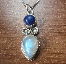 Lapis and Moonstone Infinity Love 925 Sterling Silver Necklace - £17.58 GBP