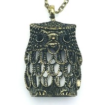 Burnished Antiqued Gold Tone Owl Filigree 32&quot; Long Pendant Necklace - £9.54 GBP
