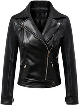 Women&#39;s Black Leather Jacket Slim Fit Biker Motorcycle Leather Zip Women Coat N2 - £87.90 GBP