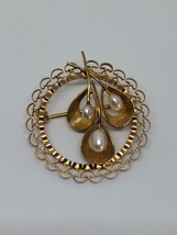 Vintage Dce 12k Gold Filled GF Wreath Pearl Brooch - £15.66 GBP