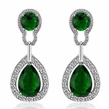 Crystals Drop Down Platinum Plated Earring Green for Women and Girls - $22.73