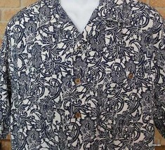 Caribbean  Hawaiian Shirt  XL 100% Rayon Floral Print Navy &amp; White - £18.23 GBP