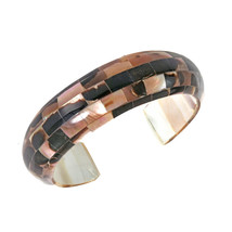 Ocean-Inspired Brown Lip Tiger Shell Mosaic Cuff Bracelet - £16.40 GBP