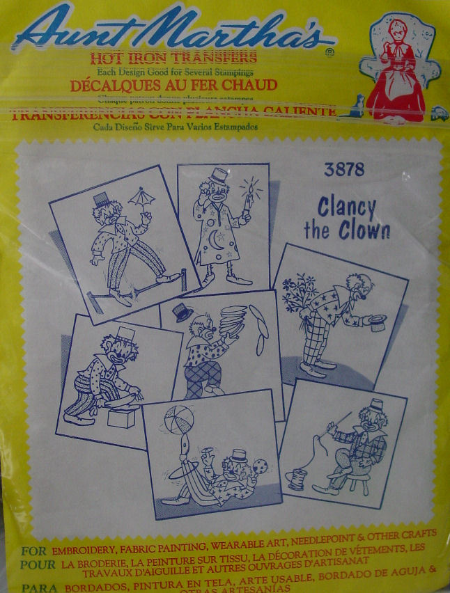 Unopened Aunt Martha's Hot Iron Transfer Patterrn "Clancy the Clown"  - $3.00