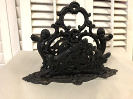 Vintage Cast Cherub Napkin Letter Holder Ornate metal Victorian style prim - $25.74