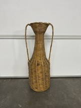 Tall Vintage Wicker Rattan Vase Basket Handles BOHO Chic 26.5&quot; Tall - $23.03