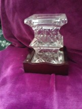 decorative fine crystal glass pedestal attached to wooden base - £78.55 GBP