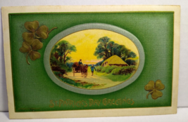 St Patrick&#39;s Day Postcard John Winsch Horse Cart People Village Germany Embossed - £14.27 GBP