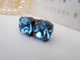 Aquamarine Blue Swarovski Crystal Stud Earrings / Pierced Post Earrings 10mm / A - £15.73 GBP