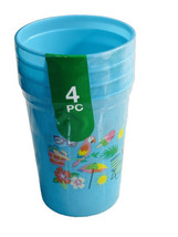 Summer Picnic Tumblers Beach Poolside Set of 4 Colorful Plastic Cups 5”x3” BNWT - £10.61 GBP