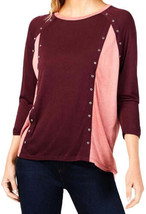 MICHAEL Michael Kors Womens Embellished Colorblocked Top Size Large, Cordovan - £70.25 GBP