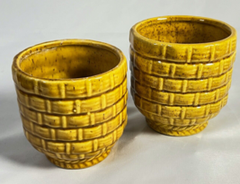 Mid Century Small Haeger Yellow Basket Weave Pottery Planters #131 - Set... - $14.99
