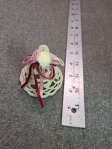 Vintage 2.5&quot; Croched Starched Ivory Bell with Roses Christmas Ornament - £4.58 GBP
