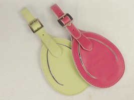 Leather Luggage Tag ~ Metal Buckle &amp; Snap, Breast Cancer Awareness Pink or Green - £5.34 GBP+