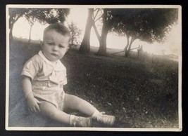 Vintage Photo of Baby Toddler Boy Appears Upset in a Foggy Hazy Field 5&quot;x7&quot; - $12.00