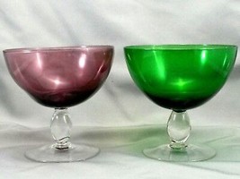 Footed Dessert Bowls Green and Purple Glass 12 Oz Frozen Drink Glasses Set of 2 - £13.97 GBP