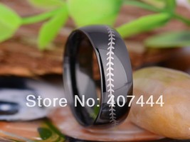 Free Shipping Hot Sales 8MM Black Dome Baseball Stitch The New Men&#39;s Tungsten Ca - £30.94 GBP