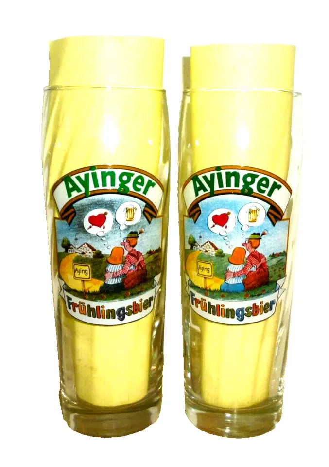 2 Ayinger Fruhlings Bier Aying 0.5L German Beer Glasses - $19.95