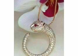 3Ct Round Cut Simulated Ruby Eye Cheetah Pendant Gold Plated 925 Silver - $118.00