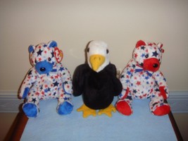 Ty Beanie Babies Red Blue And Baldy 3 Patriotic Bears - £18.09 GBP