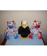Ty Beanie Babies Red Blue And Baldy 3 Patriotic Bears - £18.21 GBP