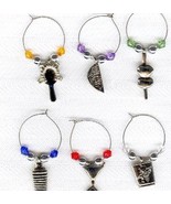 Set of 6 Silver Czech Glass COCKTAIL DRINK Glass Charms - £7.18 GBP