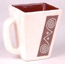 Handmade Coffee Mug-Square/Rectangle-Ceramic-Tan/Brown-Pottery-Signed-De... - $23.36