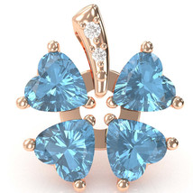 4 Leaf Clover Shamrock Blue Topaz Diamond Pendant In 14k Rose Gold - £374.82 GBP