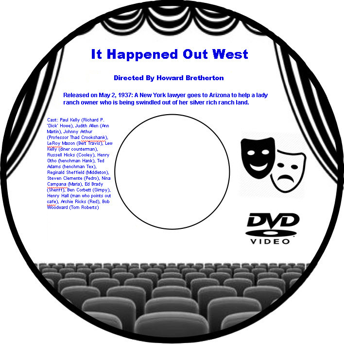 It Happened Out West 1937 DVD Movie Western Paul Kelly Judith Allen Johnny Arthu