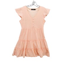 Merokeety Mini Dress Ruffle Sleeve Tiered Casual V Neck Peach Size M - £10.42 GBP