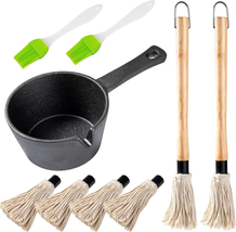 BBQ Mop Brush and Cast Iron Sauce Pot Set, 11-In-1 Value Pack Includes 2Pcs Wood - £27.40 GBP